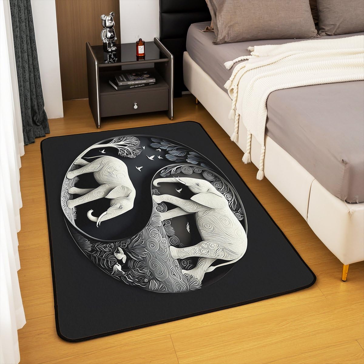 Elephant Area Rug 3x5 Bohemian Style Rugs for Living Room (Black Grey Beige / 3'3" x 4'11" (Rectangular))