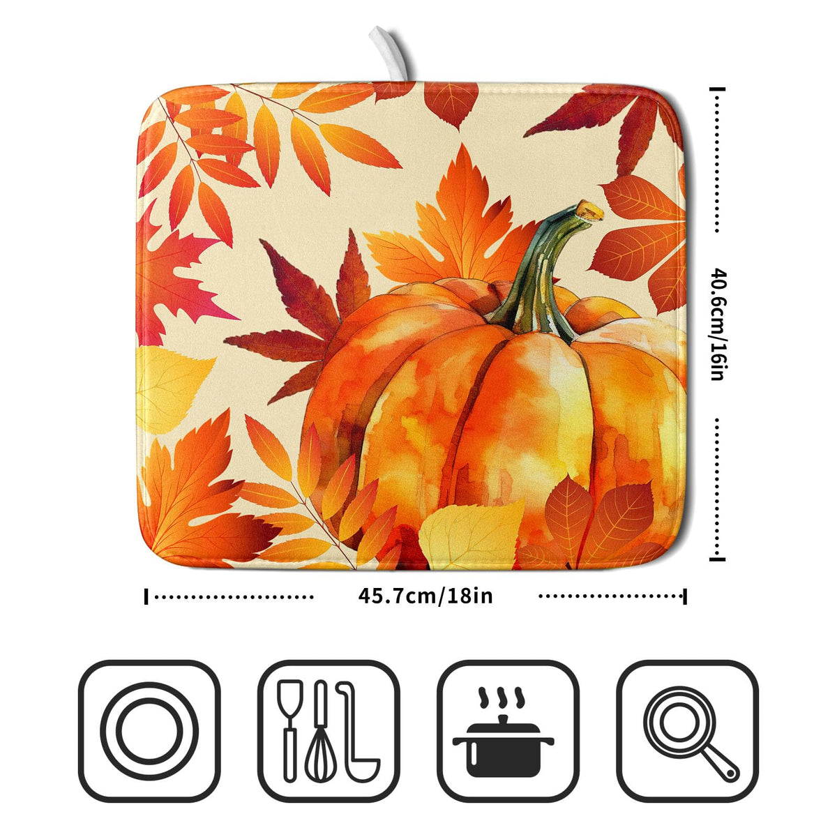 Autumn Pumpkin Maple Leaf Dish Drying Mat for Kitchen Counter (Maple Leaves and Pumpkin230807 / 18" x 24")