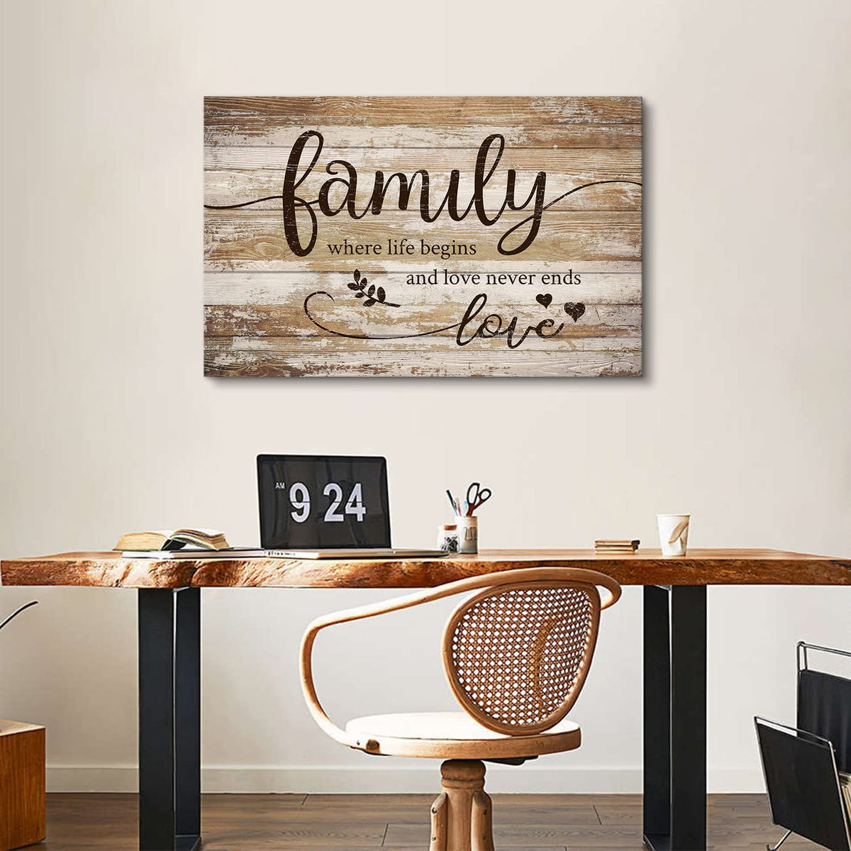 Extra Large Family Wall Art Kitchen Wall Decor Inspirational Quotes Rustic Brown Poster for Dining Room Vintage Farmhouse Painting Motivational Pictures Canvas Print Living Room Home Decoration 32x48” (48"L x 32"W / Family)