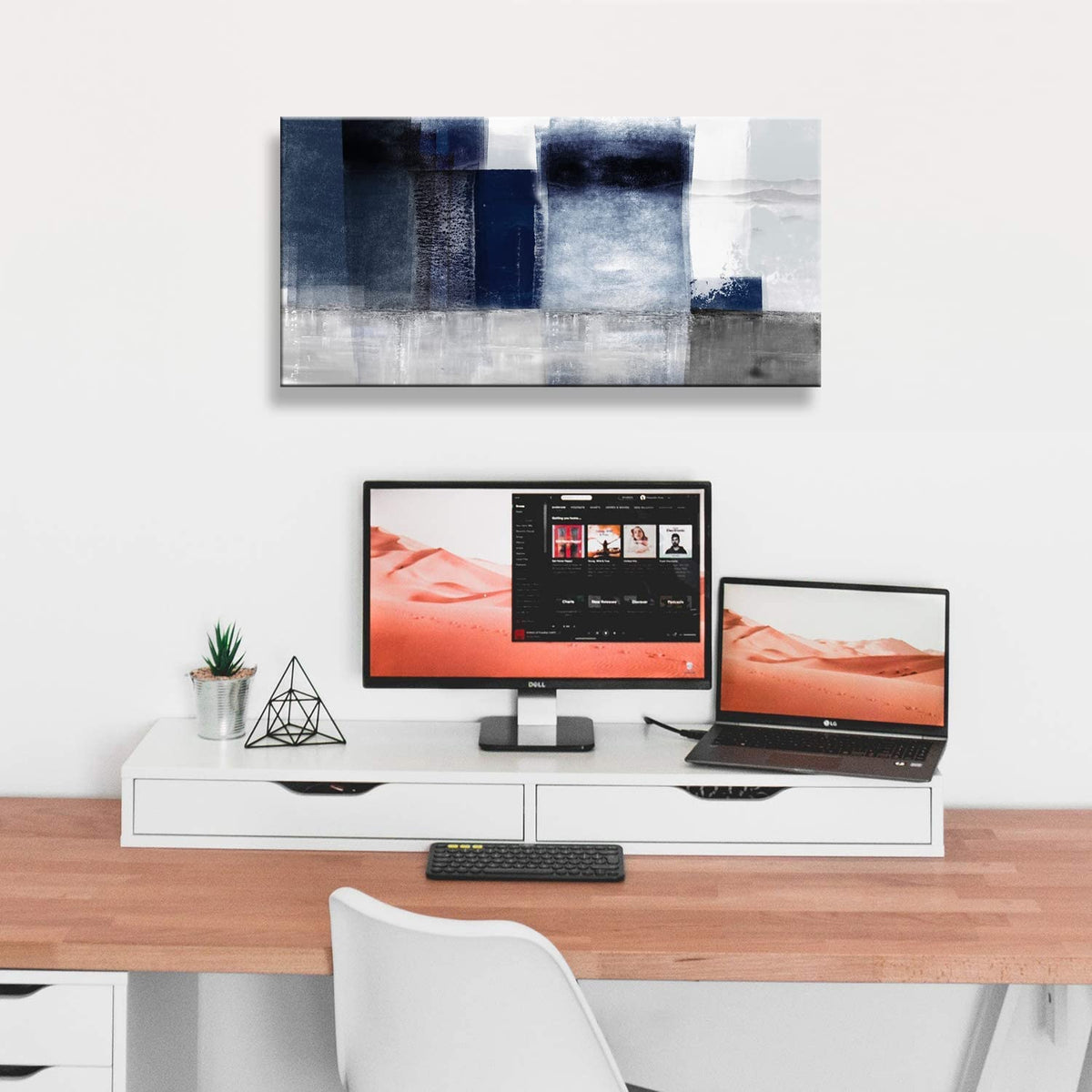 Canvas Abstract Artwork for Wall Decor Blue and Gray Abstract Wall Art Canvas Prints for Living Room Bedroom Office Wall Decor Bathroom Decor Home Decor Poster Print Size (48"L x 24"W / Gray abstract)