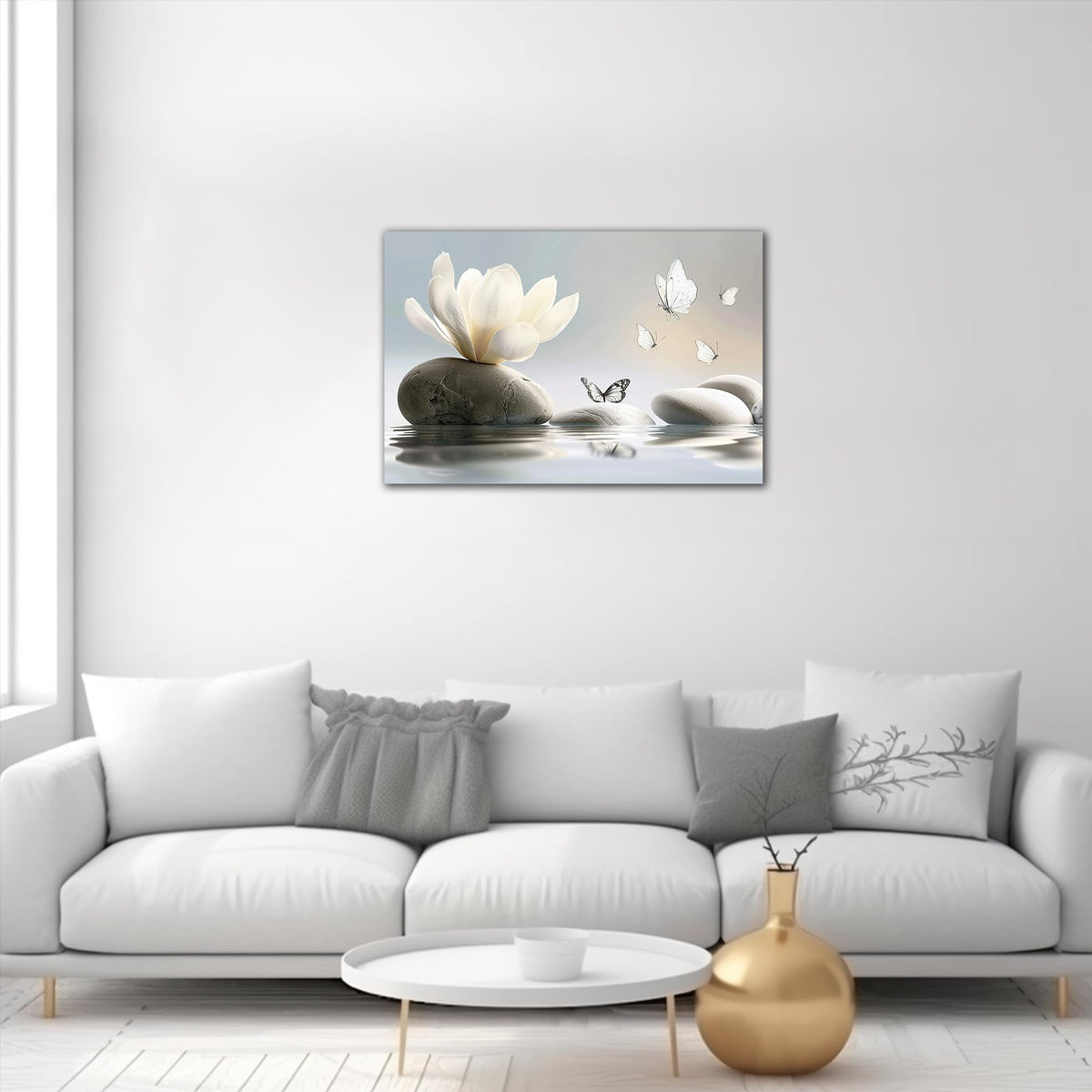 Zen Wall Art White Lotus Flower Canvas Art Prints for Spa Bathroom Decor (Zen Stones Canvas Frame-25 / 24"L x 18"W)