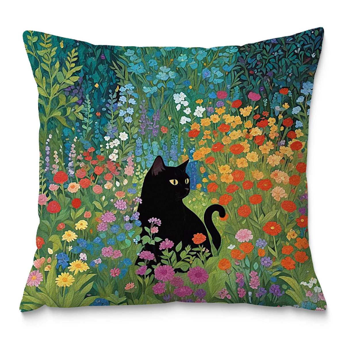 Floral Black Cat Pillow Covers 18x18 (Style04)