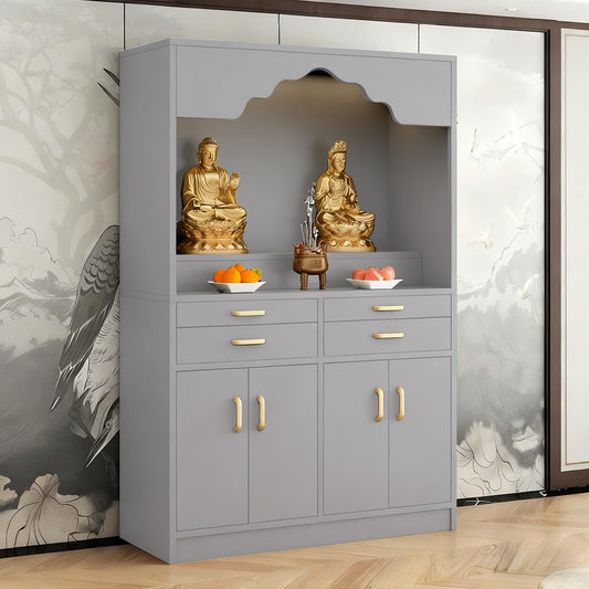 Altar Table Wood Meditation Prayer Table (Light Gray / 43.3" x 15.7" x 63.8")