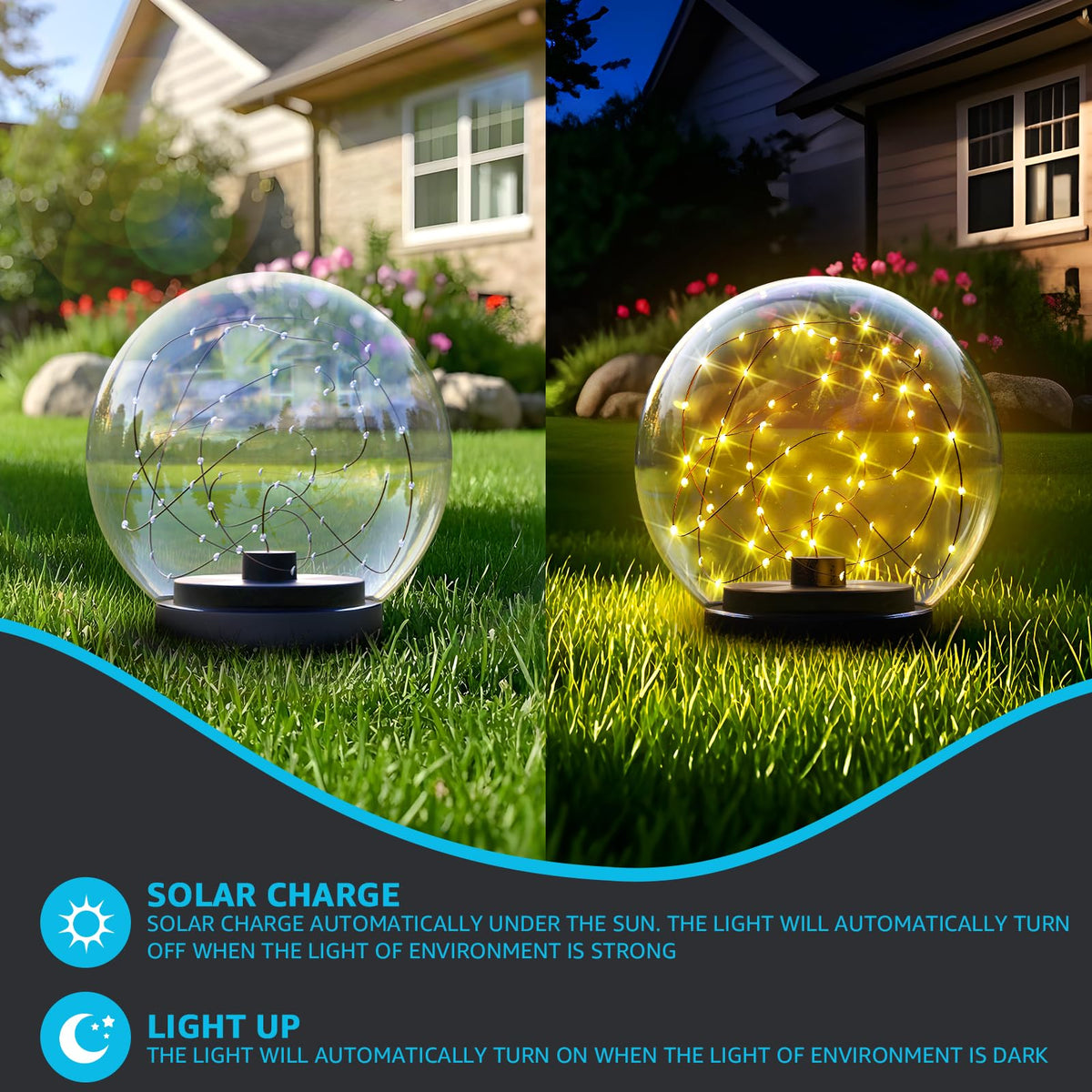 2 Pack Solar Floating Pool Lights Ball Solar Powered LED Flickering that Float Globe Lights Water (Orange)