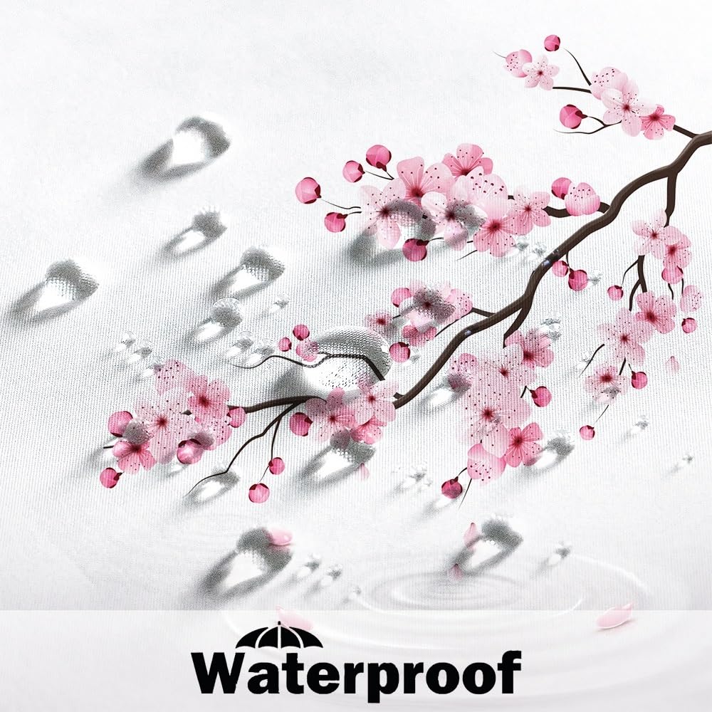 Cherry Blossom Shower Curtain Japanese Blooming Pink Floral Cherry Branch Bathroom Curtain Classic Japanese Culture River Ripple Flower Branch White Shower Curtains Set with Hooks 70x72 Inch (70"W x 72"L (Pack of 1) / Pink-35)