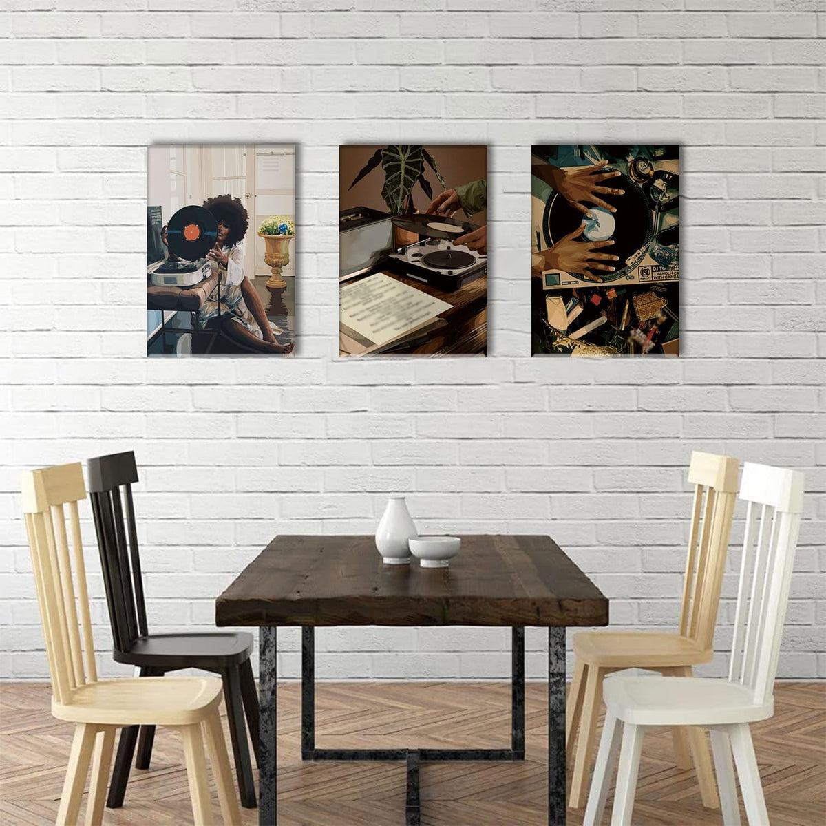3 Piece Black Girl Wall Art African American Wall Decor Black Woman Canvas Art Fashion Music Pictures Dj Studio Paintings Trendy Artwork For Living Room Bedroom (Record Girl / 12x16in)